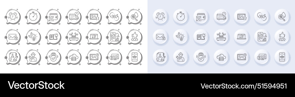 Timer repairman and product knowledge line icons Vector Image