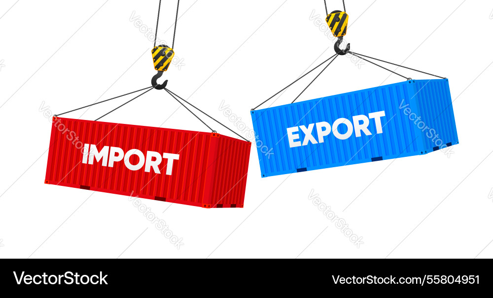 Two cargo containers with import and export port Two cargo containers with import and export port Vector Image