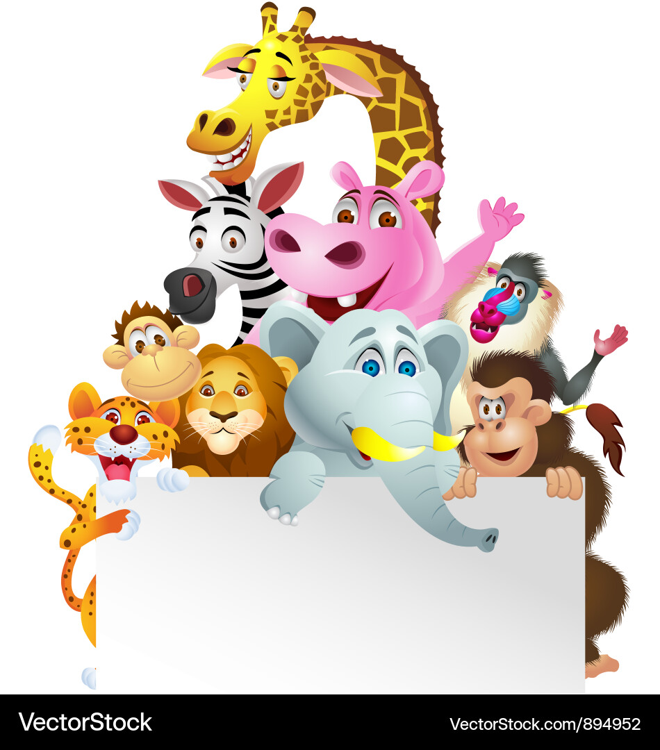 Cartoon Tiere mit Zeichen Vektorbild