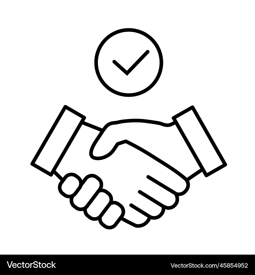 Handshake with check icon commitment line symbol Handshake with check icon commitment line symbol vector image