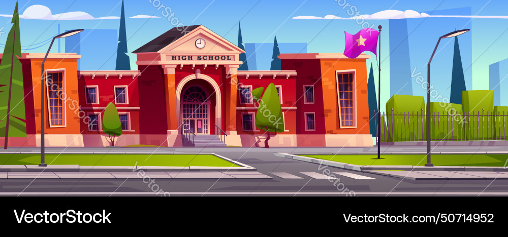 Hight school building in modern city Hight school building in modern city vector image