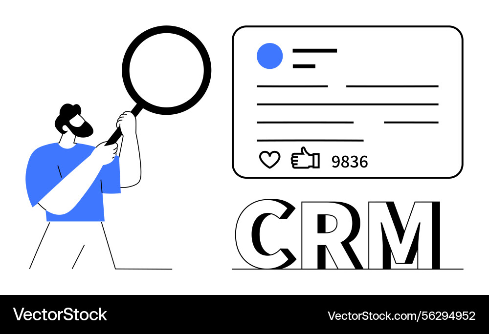 Man examining crm user profile with magnifying Man examining crm user profile with magnifying vector image