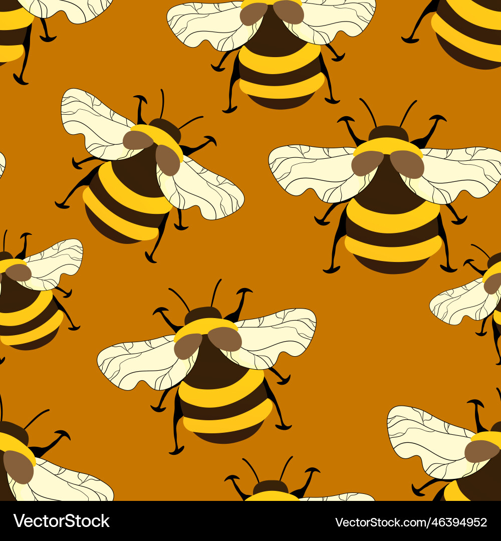 Seamless pattern with bees on color background Vector Image