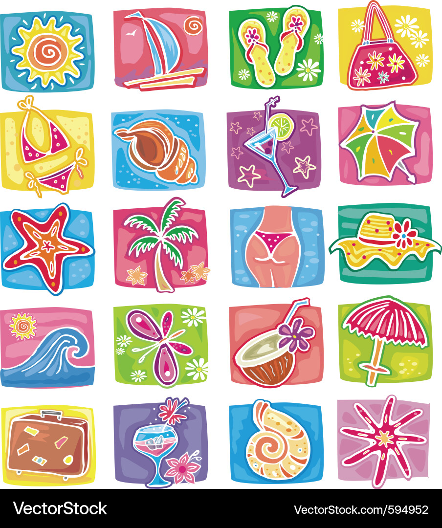 Vibrant Summer Icons Vector Image
