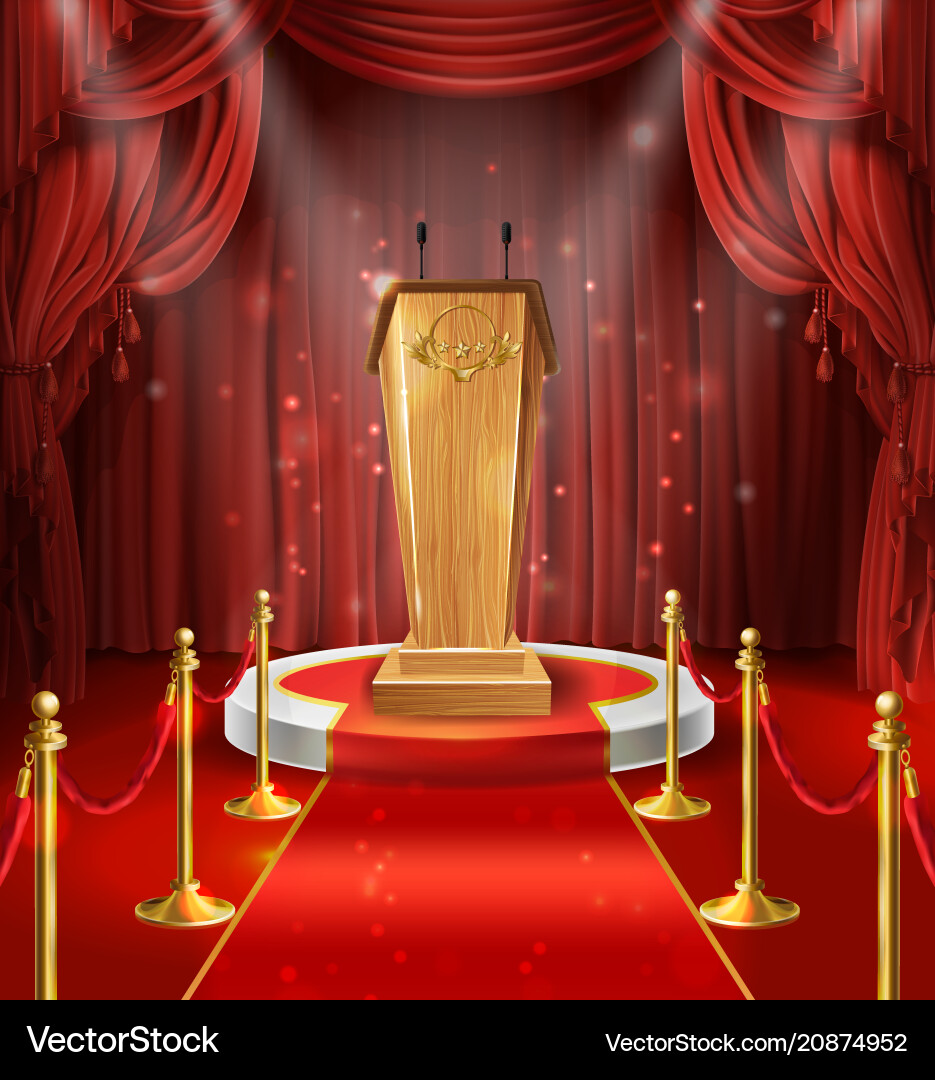 Wooden tribune microphones podium red Wooden tribune microphones podium red vector image