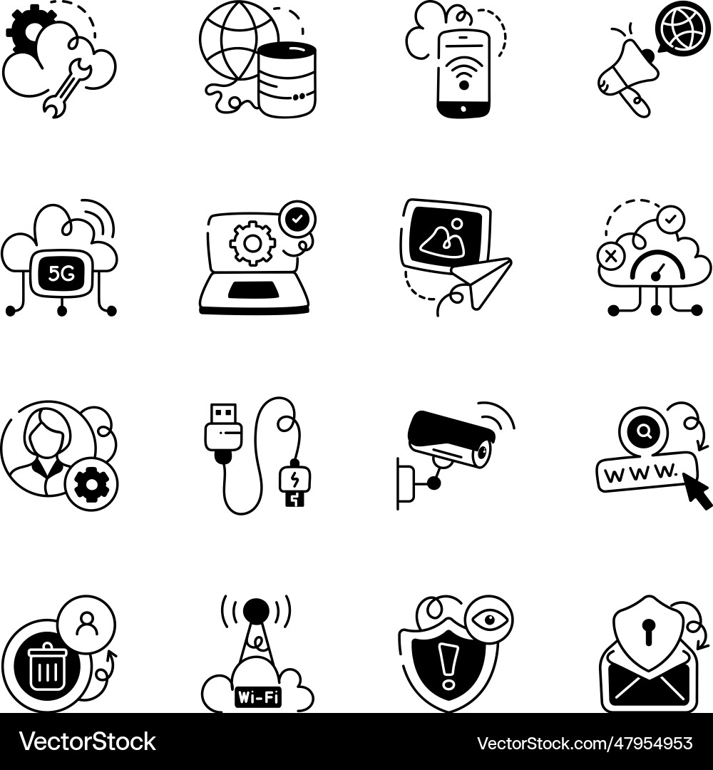 Bundle of security systems sketchy icons Vector Image
