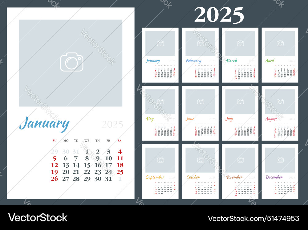 Calendar planner for 2025 stationery Calendar planner for 2025 stationery vector image