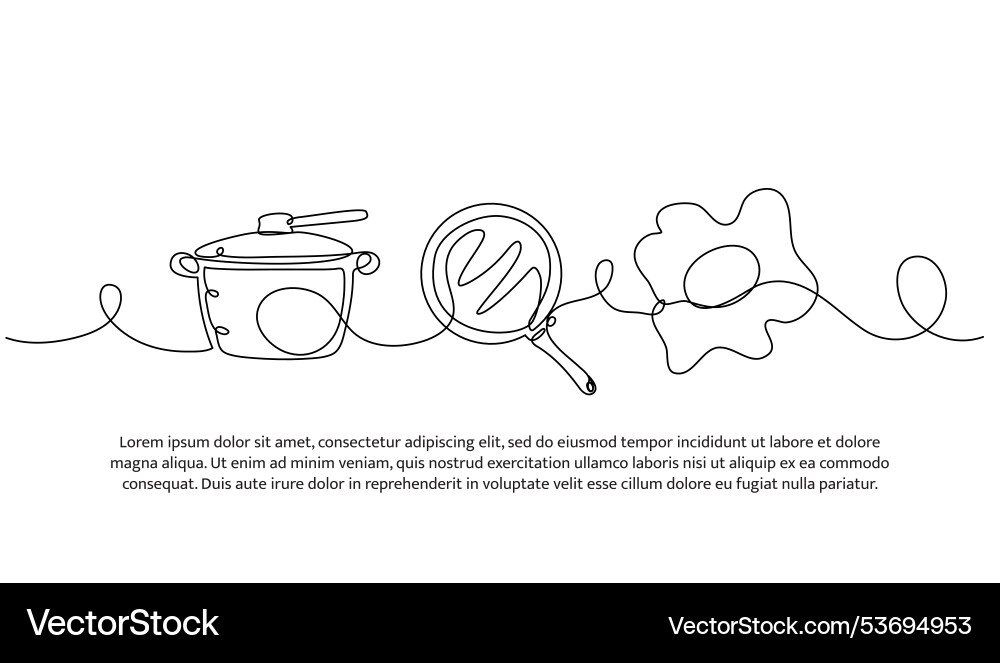 Continuous line design of egg frying pan single Continuous line design of egg frying pan single Vector Image