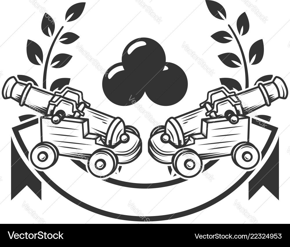 Emblem template with cannons design element Emblem template with cannons design element vector image