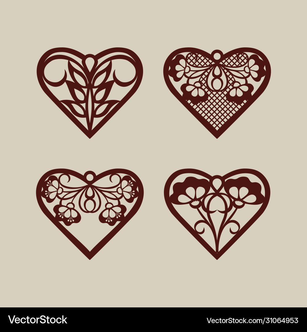 Lacy Heart Stencil Set - Openwork Pattern Vector Image