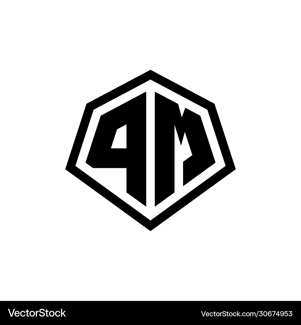 Pm monogram logo with hexagon shape and line vector image