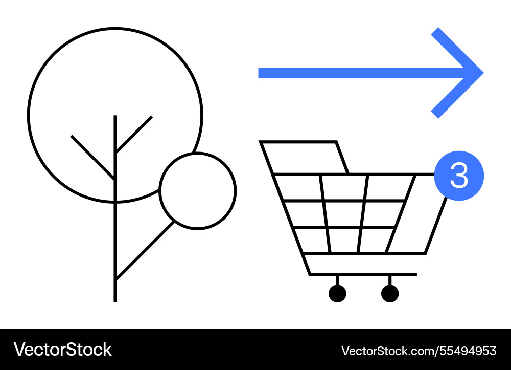 Shopping cart with notification and arrow pointing Vector Image