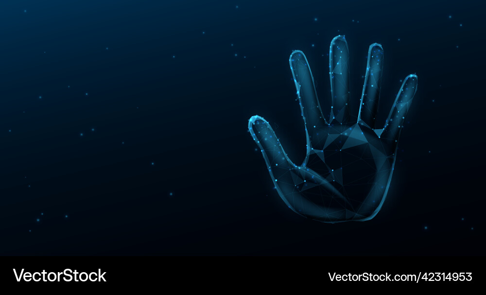 Stop hand sign form lines triangles and particle vector image