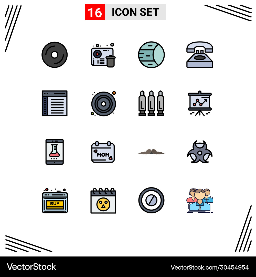 16 user interface flat color filled line pack vector image