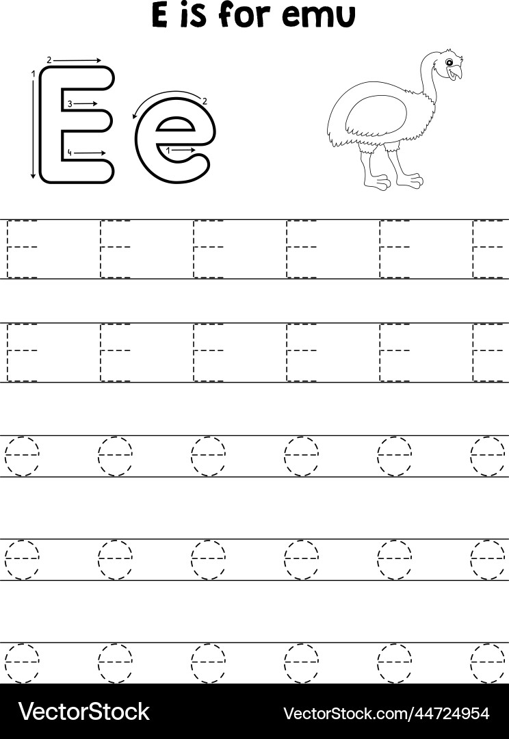 Emu animal tracing letter abc coloring page e Emu animal tracing letter abc coloring page e vector image