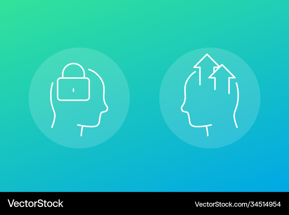 Fixed and growth mindset icons linear Fixed and growth mindset icons linear Vector Image