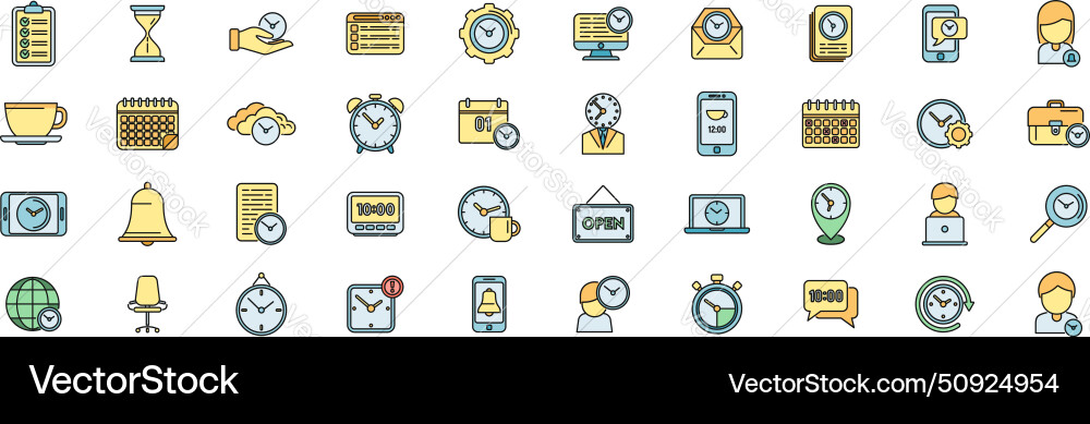 Flexible working hours icons set color line Flexible working hours icons set color line vector image