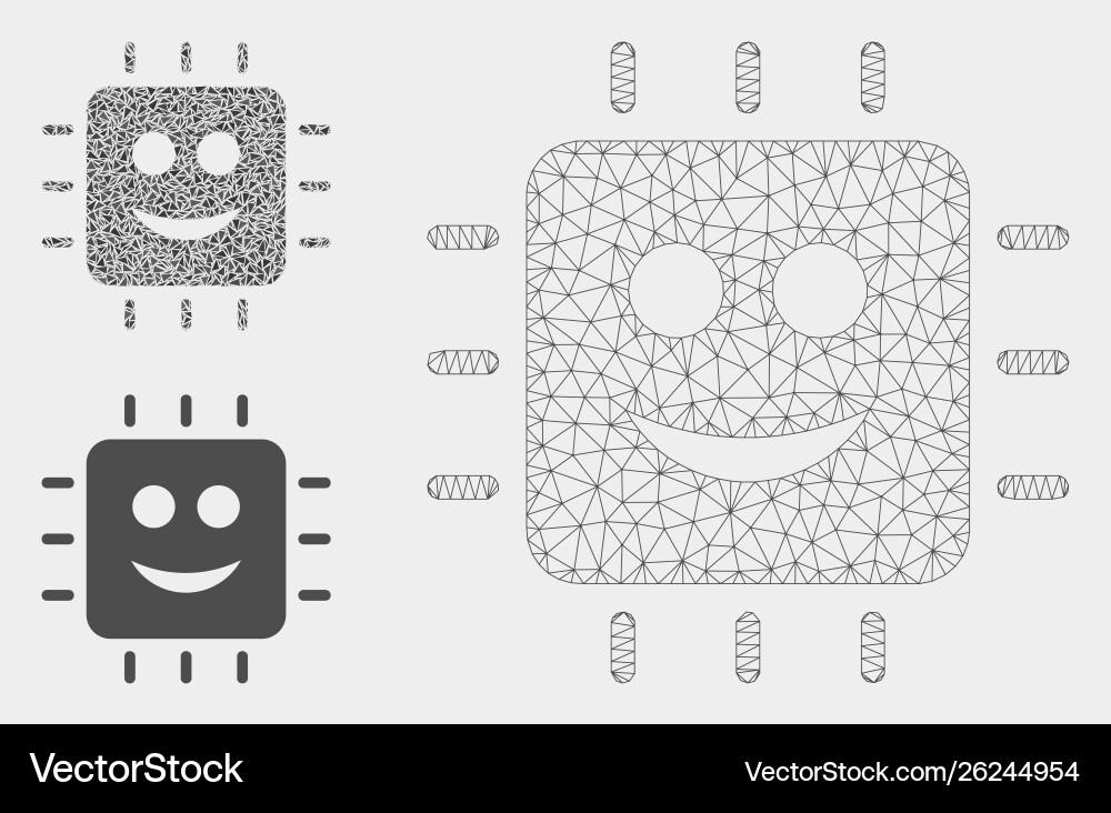Happy cpu mesh network model and triangle Happy cpu mesh network model and triangle vector image