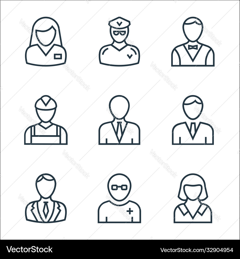 Professions line icons linear set quality Professions line icons linear set quality Vector Image