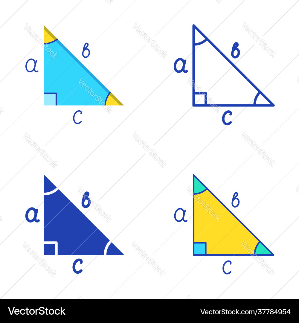 Right triangle icon set in flat and line style Right triangle icon set in flat and line style vector image