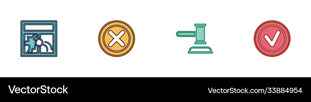 Set broken window x mark cross circle judge Set broken window x mark cross circle judge Vector Image