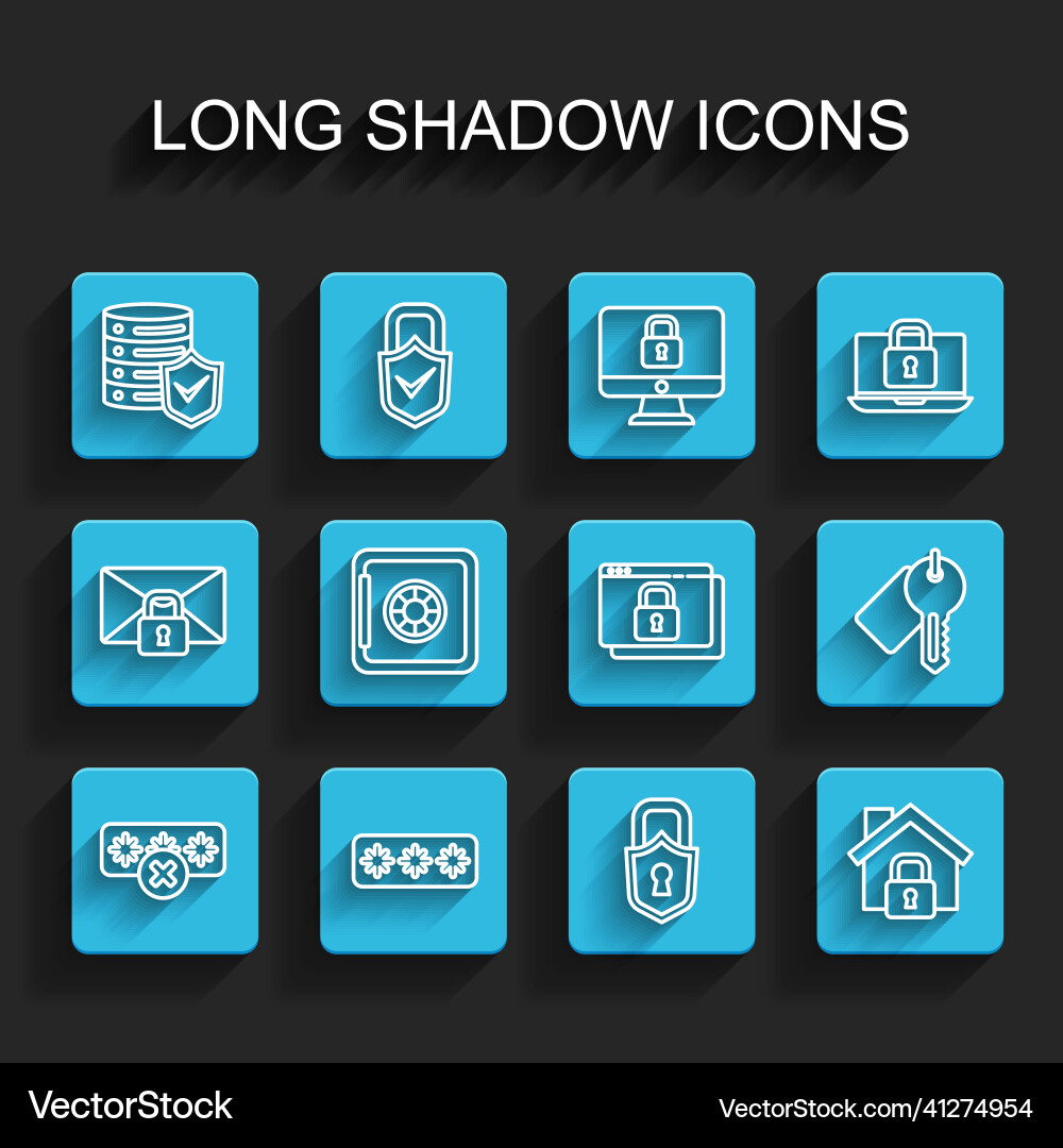 Set line password protection server with shield Set line password protection server with shield vector image