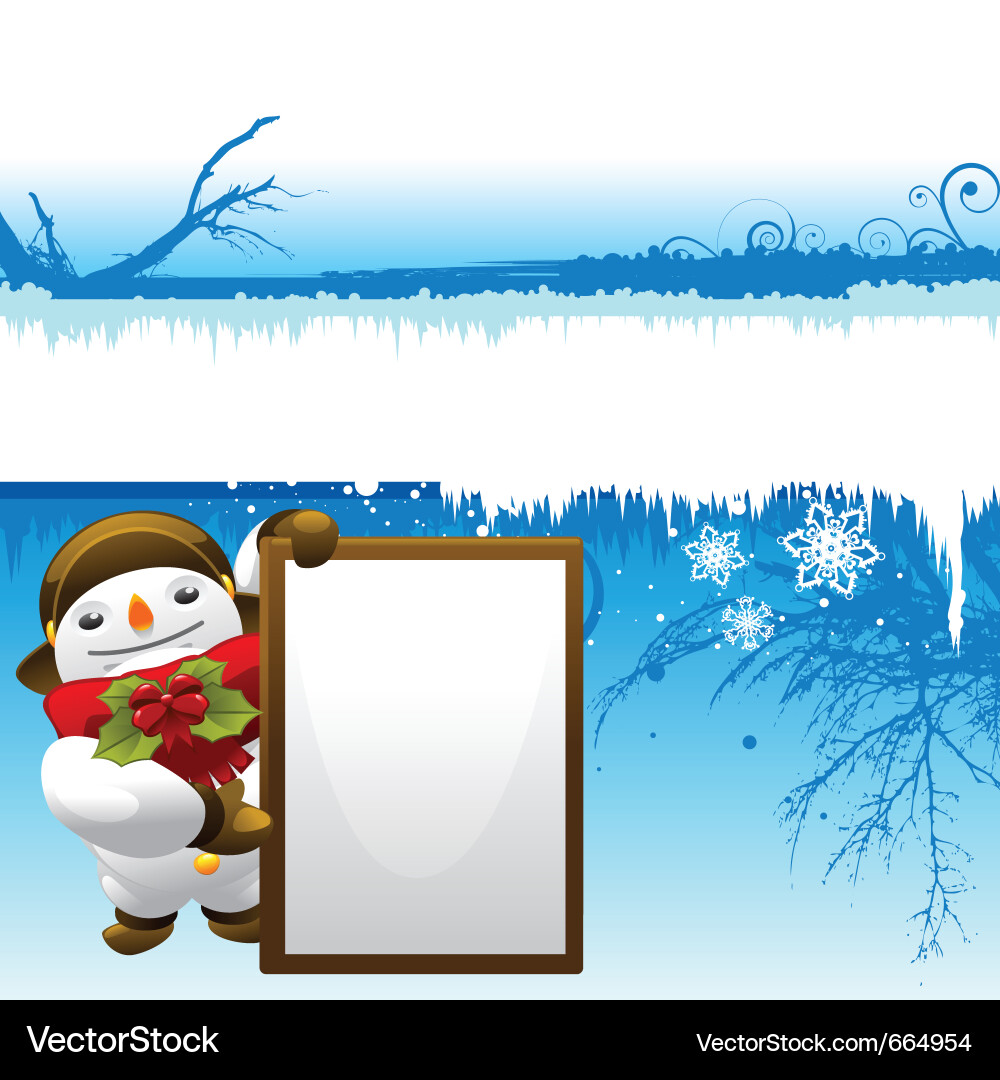 Snowman with message board Vector Image