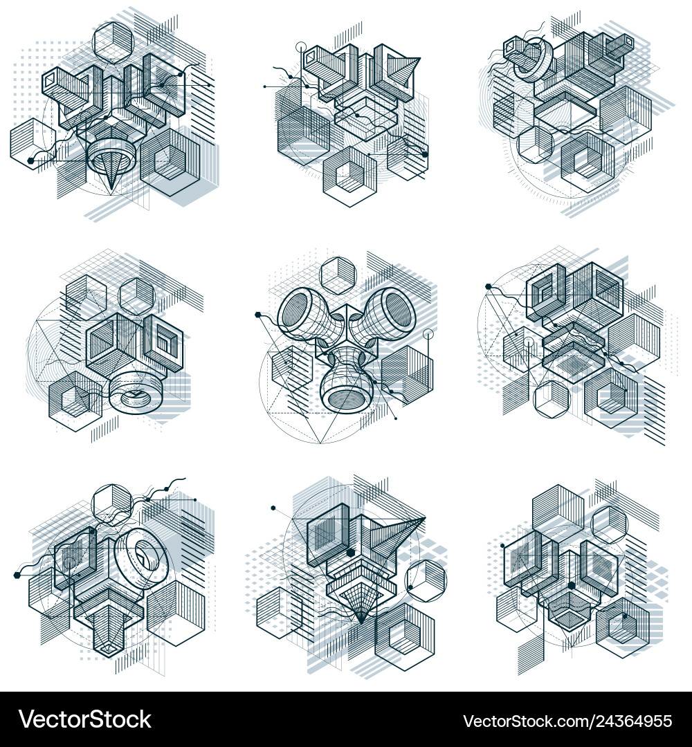 Abstract designs with 3d linear mesh shapes Vector Image