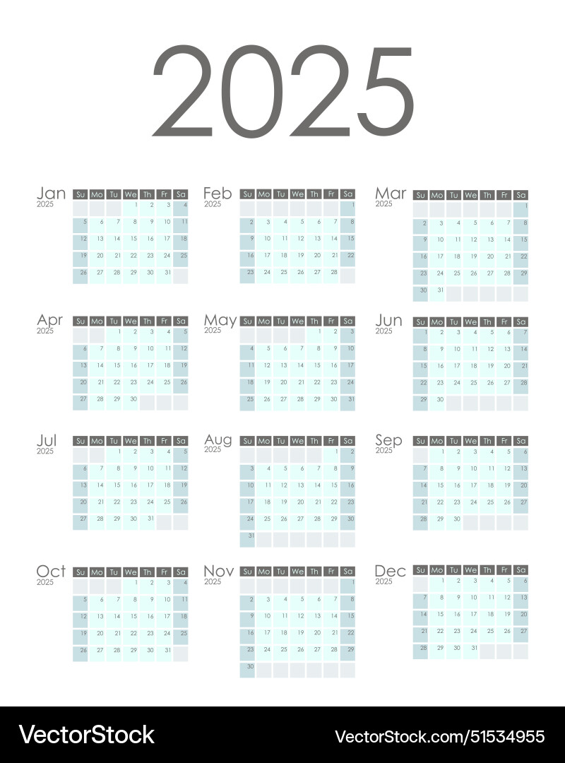 Calendar 2025 Royalty Free Vector Image VectorStock