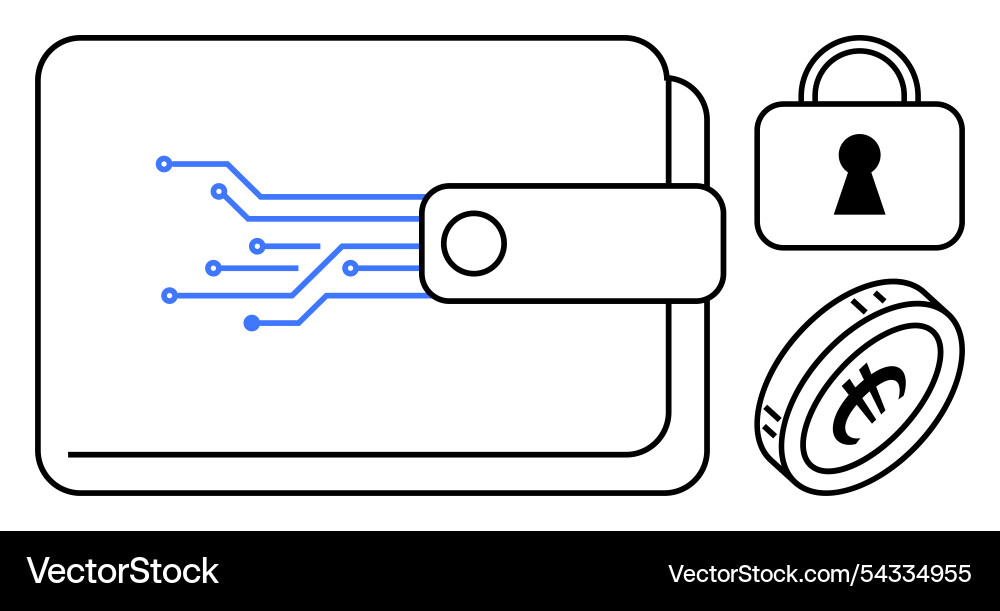 Digital wallet with circuit lines cryptocurrency Digital wallet with circuit lines cryptocurrency vector image