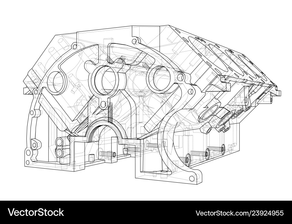 Engine block sketch rendering of 3d Engine block sketch rendering of 3d Vector Image