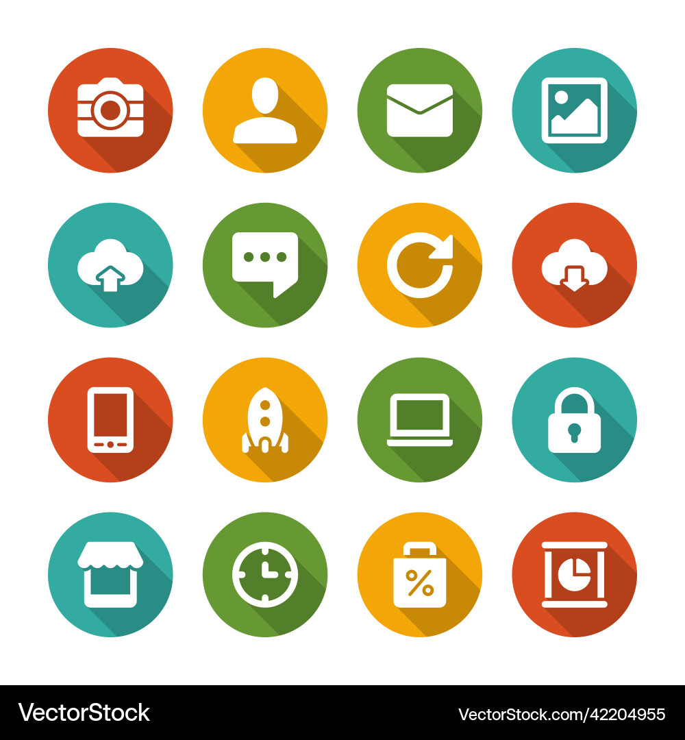 Flat icons set and long shadow effect Vector Image