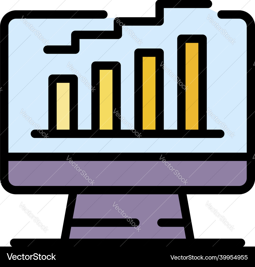 Monitor graph chart icon color outline Vector Image