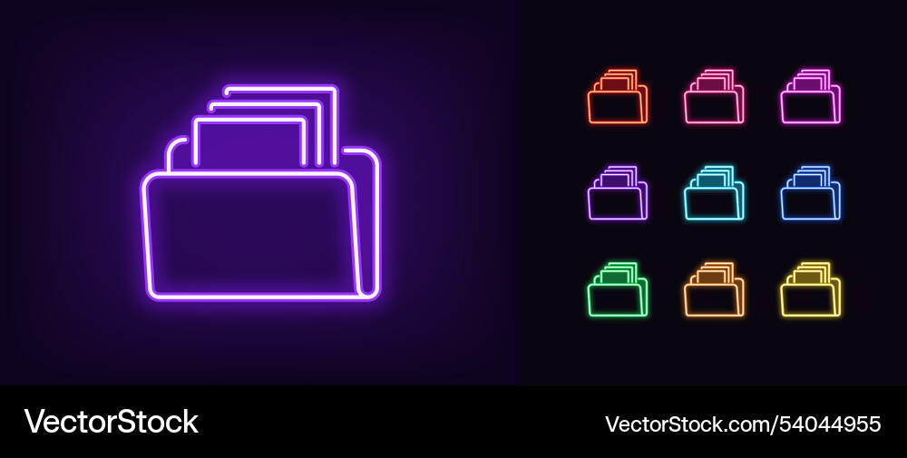 Outline neon file archive icon set glowing Outline neon file archive icon set glowing Vector Image