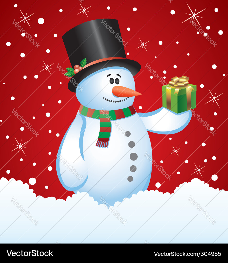 Snowman with a gift Royalty Free Vector Image - VectorStock