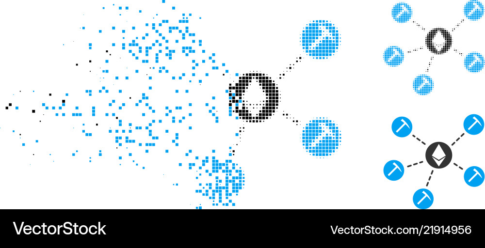 Dissolving pixelated halftone ethereum mining pool Dissolving pixelated halftone ethereum mining pool vector image