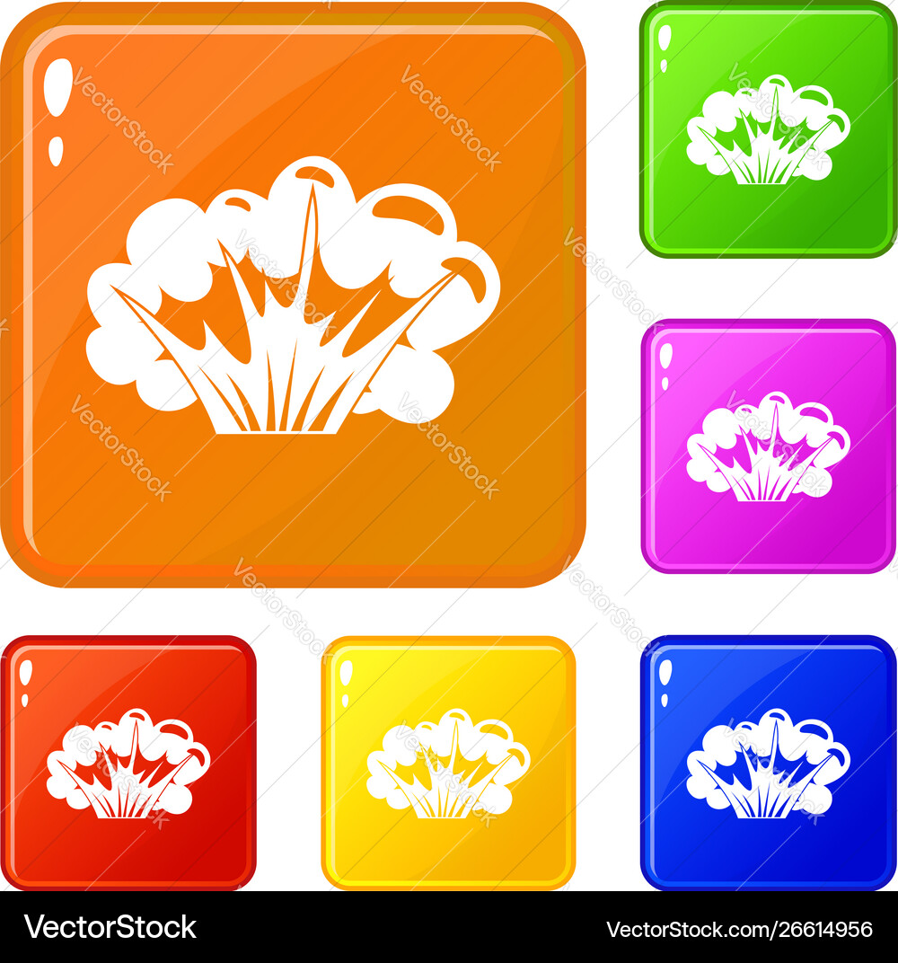 High powered explosion icons set color Vector Image