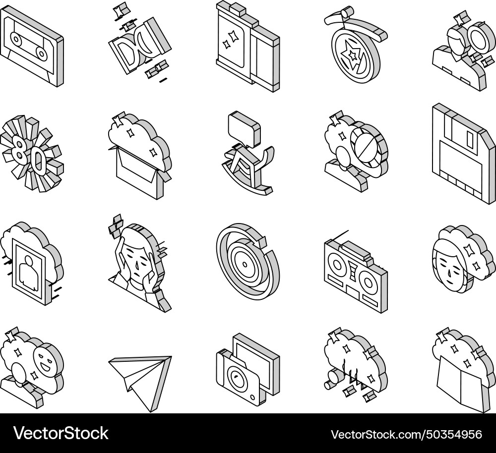 Nostalgia and memory collection isometric icons Nostalgia and memory collection isometric icons Vector Image