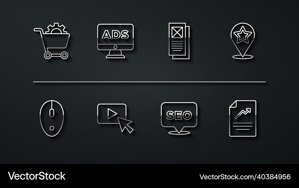 Set line shopping cart computer mouse map Set line shopping cart computer mouse map vector image