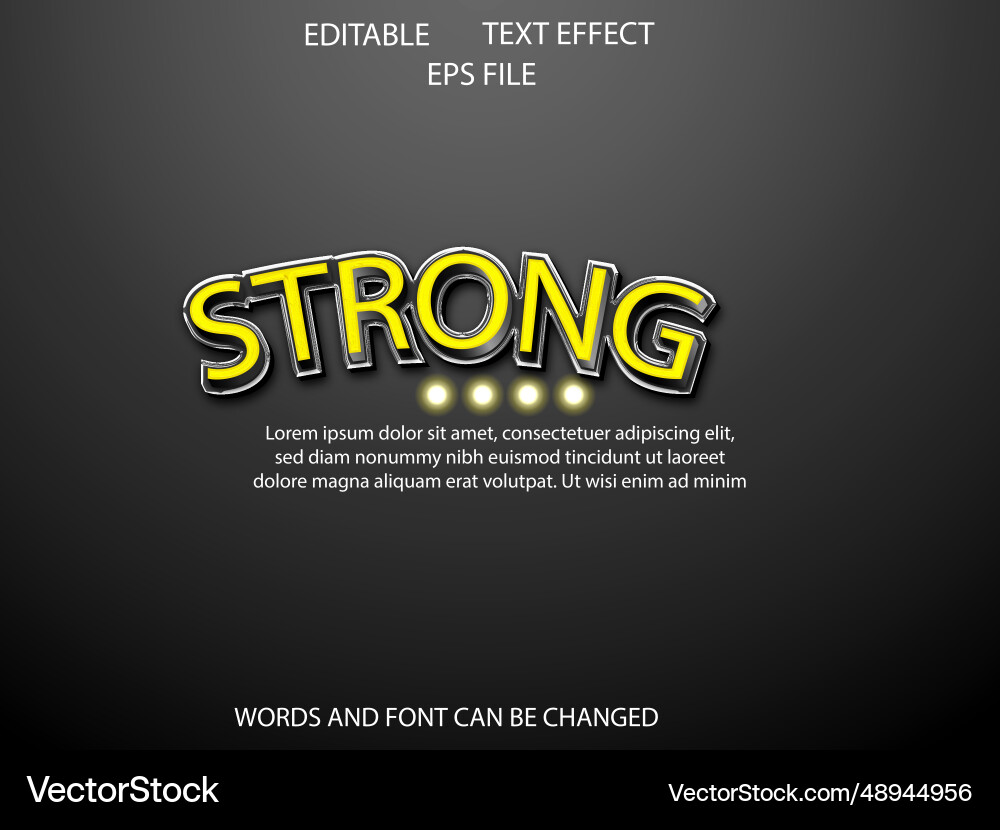 Strong text effect font editable typography 3d vector image