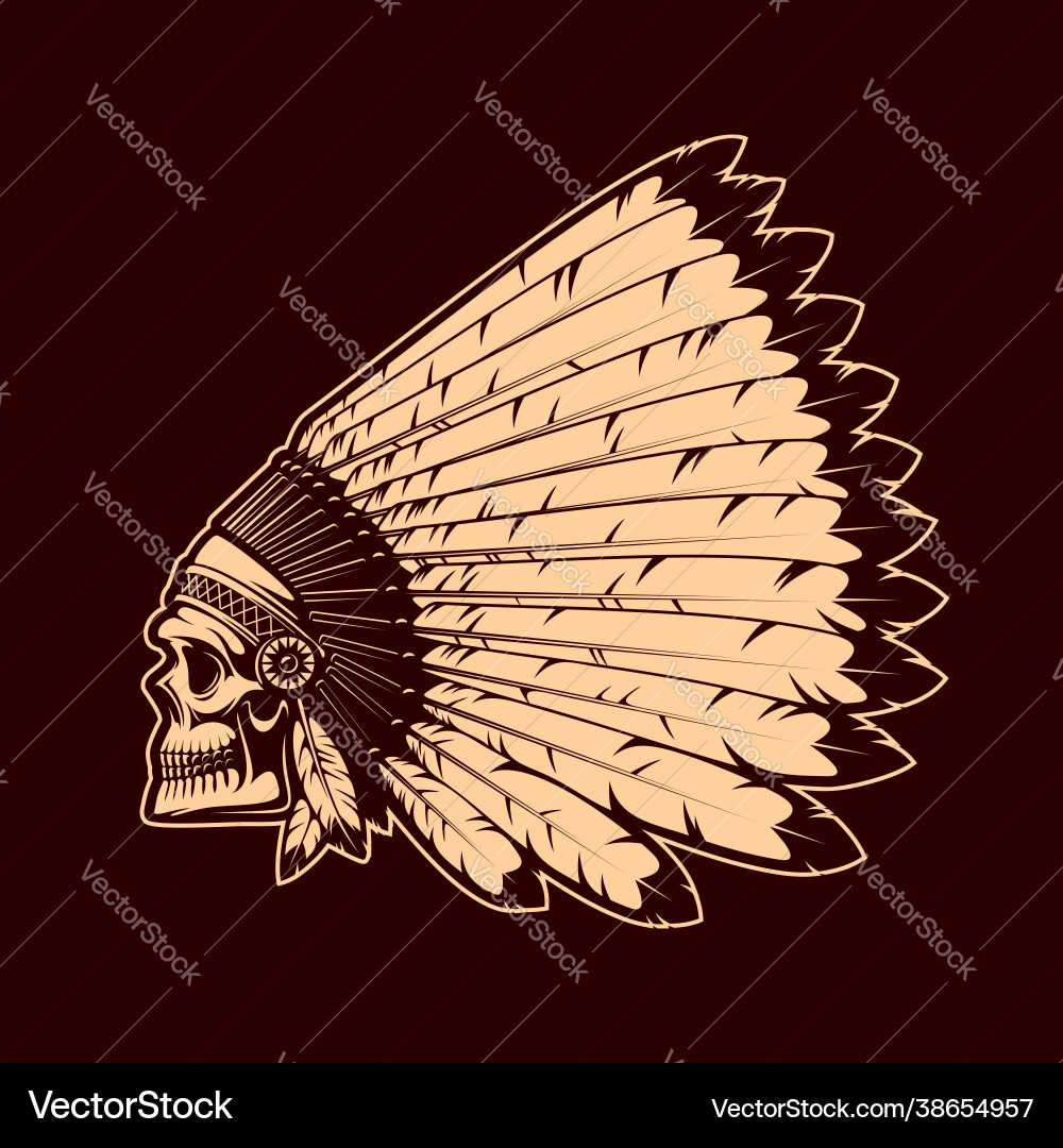 American indians skull on war bonnet headdress American indians skull on war bonnet headdress vector image