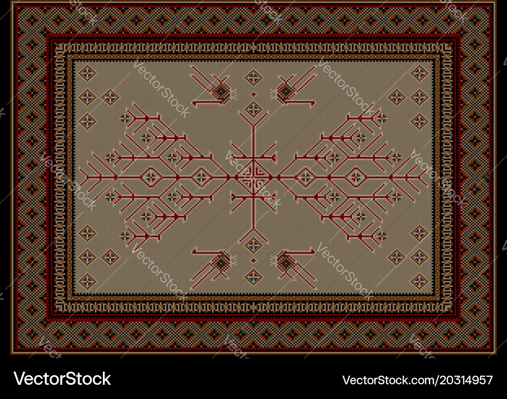 Beige carpet with pattern tree and birds Vector Image