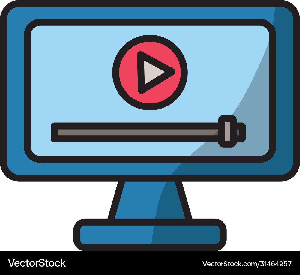 Desktop computer with media player fill style vector image