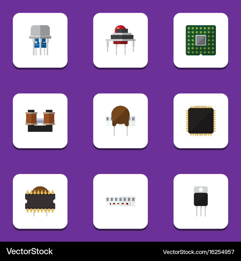Flat icon appliance set of cpu microprocessor vector image