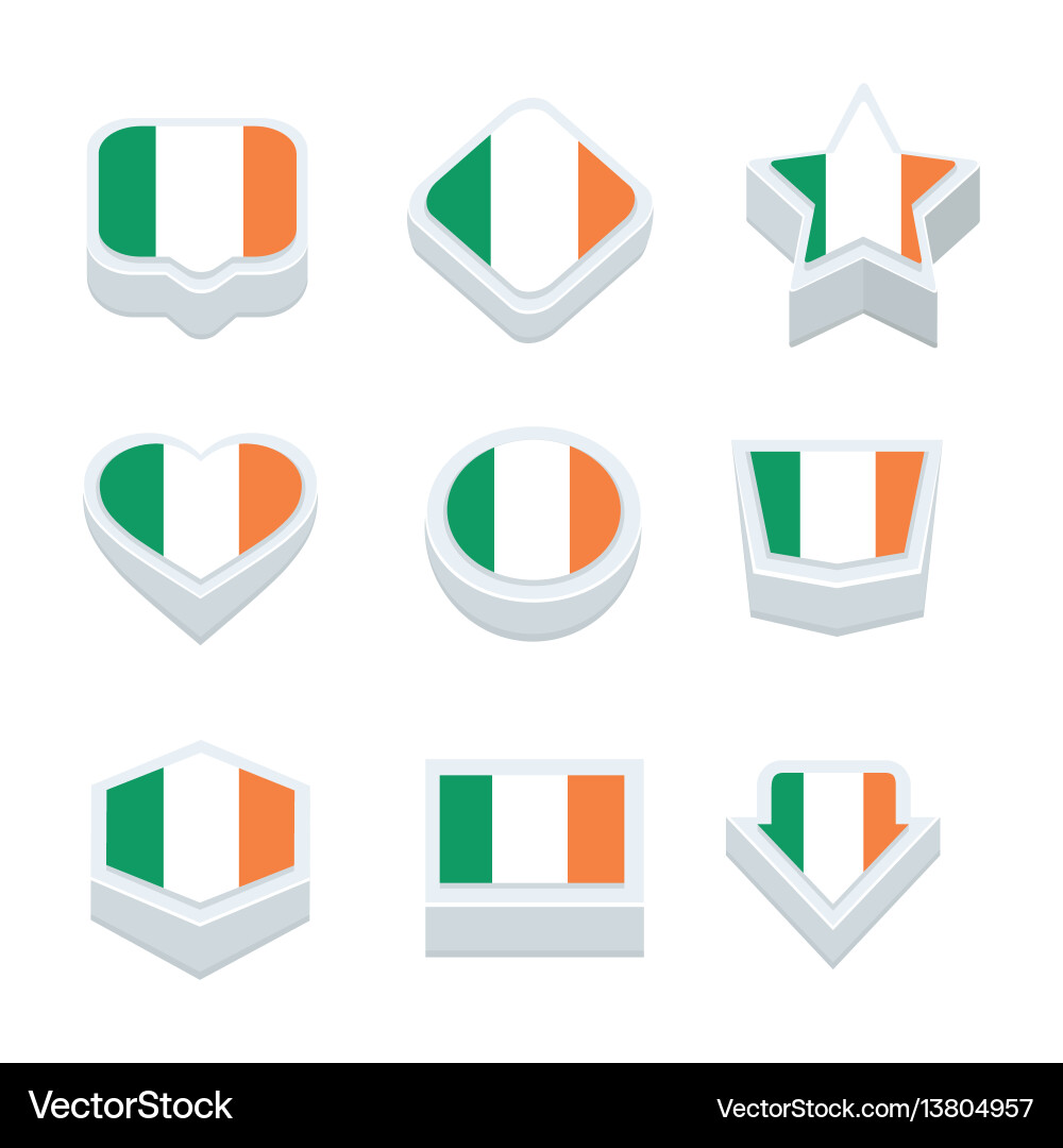 Ireland flags icons and button set nine styles Vector Image