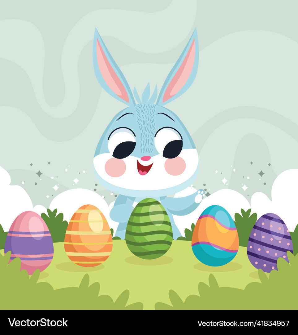 Little rabbit with easter eggs – Royalty-Free Vector | VectorStock