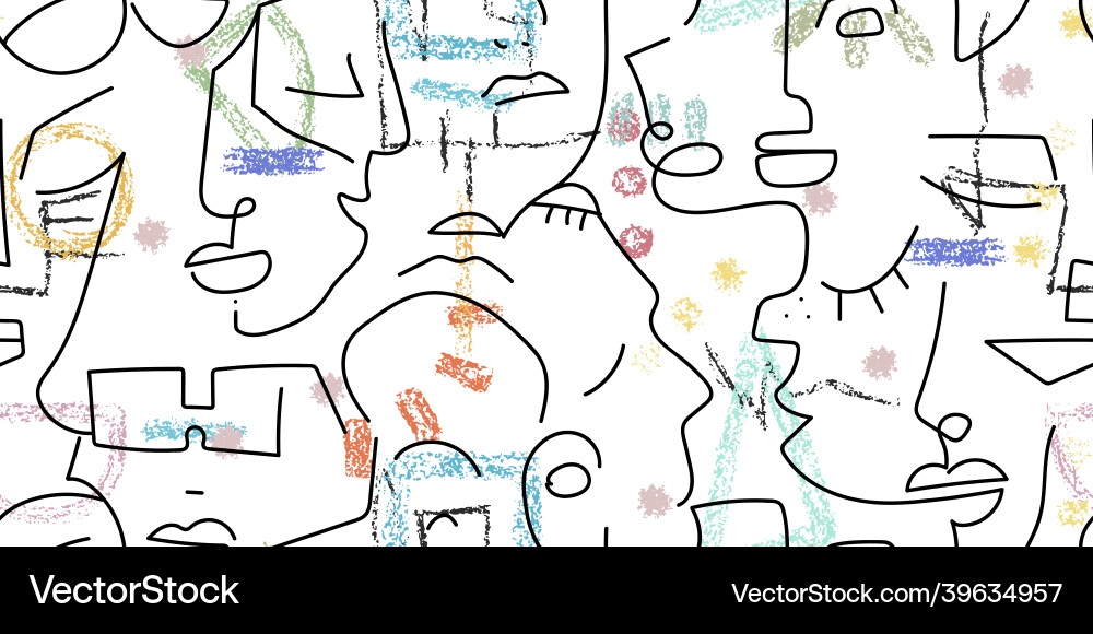One line drawing abstract face seamless pattern One line drawing abstract face seamless pattern Vector Image
