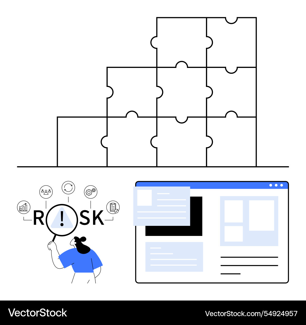 Risk analysis with magnifying glass puzzle blocks Risk analysis with magnifying glass puzzle blocks vector image