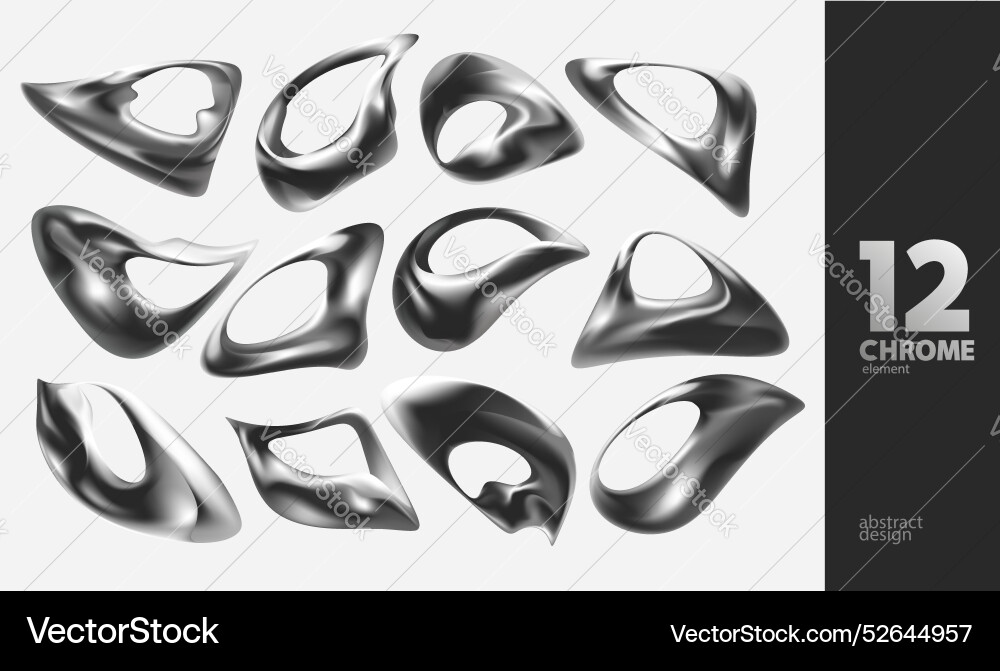 Set of chrome fluid shapes and forms collection Set of chrome fluid shapes and forms collection vector image