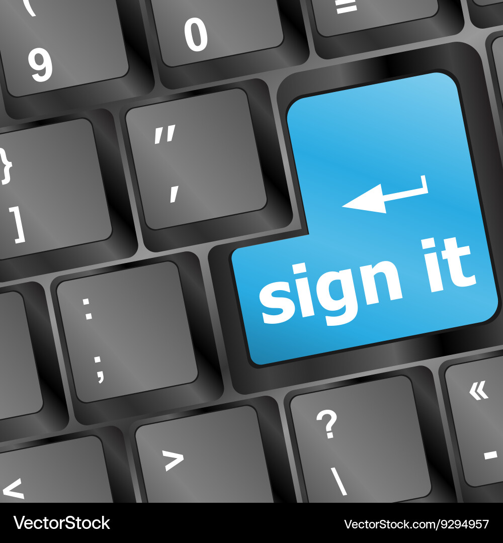 Sign it or login concept with key on computer Vector Image